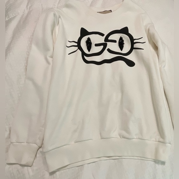 Authentic GUCCI Cat Eye Sweatshirt Bijou White Trainer - Picture 1 of 5